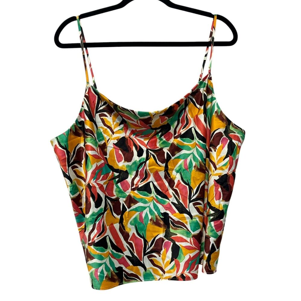 Women's Tropical Floral Cami Top XL Sleeveless Draped Neck Colorful Tank Blouse